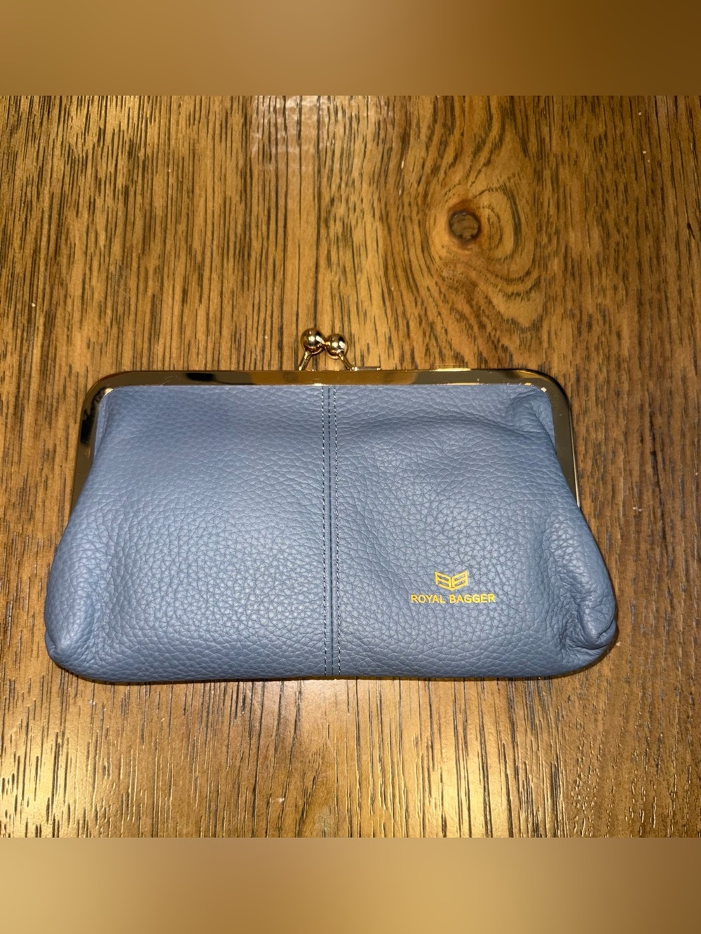 Blue Pebbled Leather Kiss-Lock Clutch